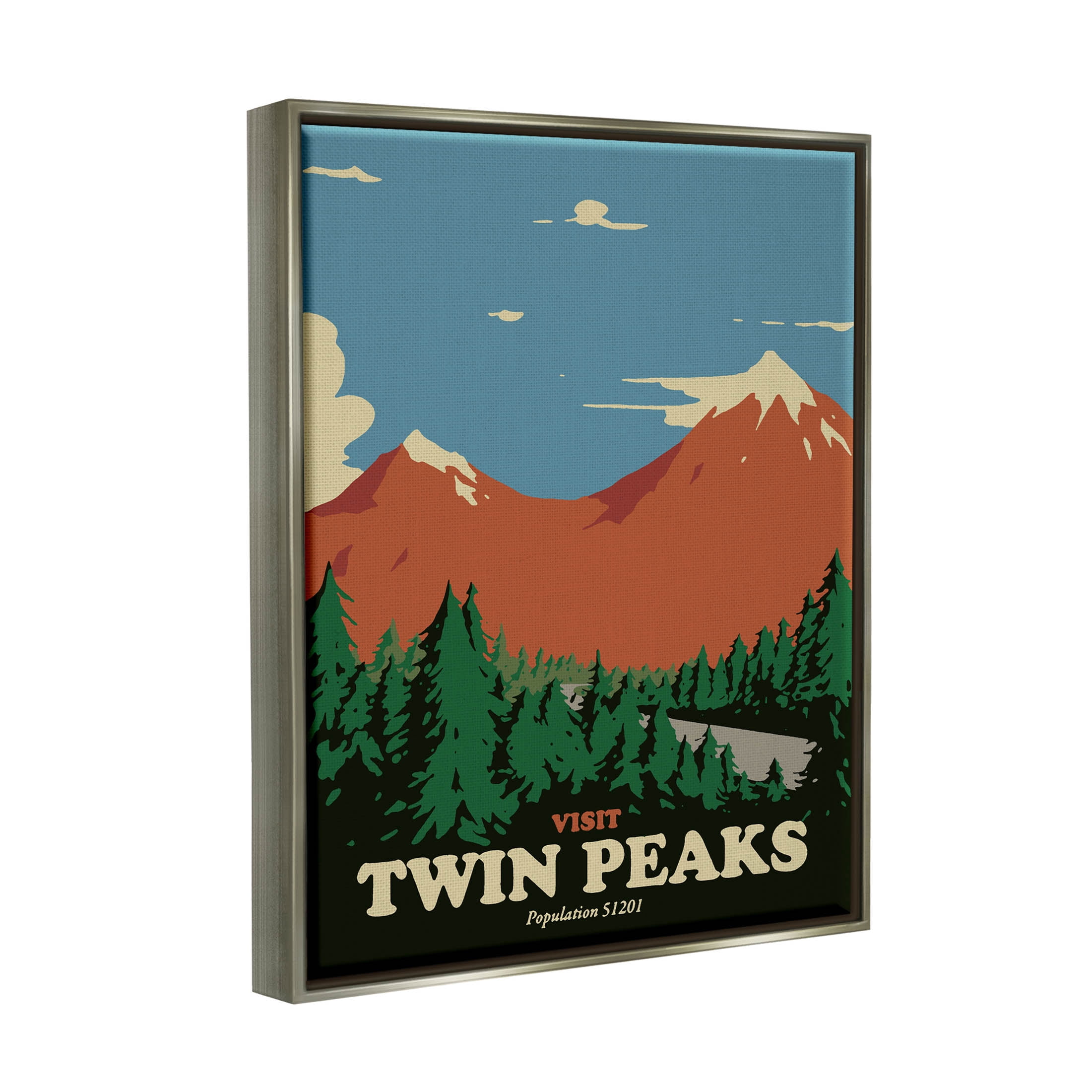 Stupell Industries Visit Twin Peaks Mountain Landscape Graphic Art Luster Gray Floating Framed Canvas Print Wall Art, Design by Matheus Lopes Castro