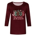 thumbnail image 4 of KIHOUT Womens Tops Long Sleeve Juniors Fashion Christmas Printing Loose T-shirt 3/4 Sleeves Blouse Round Neck Casual Tops, 4 of 4