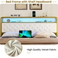 King Size Bed Frame with Headboard&Charging Stations, Modern Velvet LED