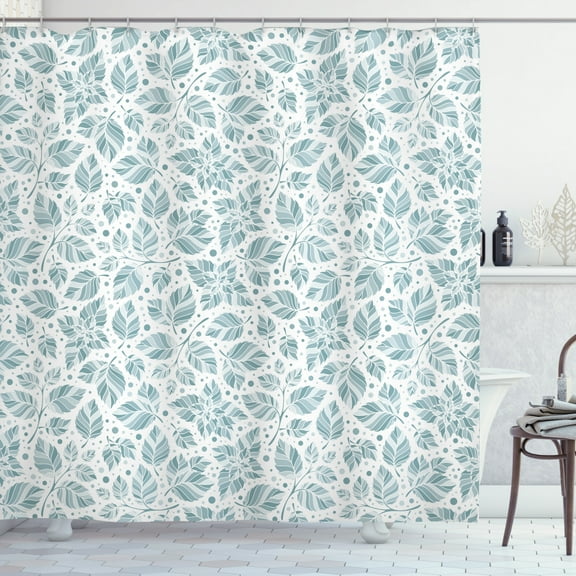 Ambesonne Leaves Shower Curtain, Peppermint Foliage Dot, 69"Wx70"L, Slate Blue and Bluegrey