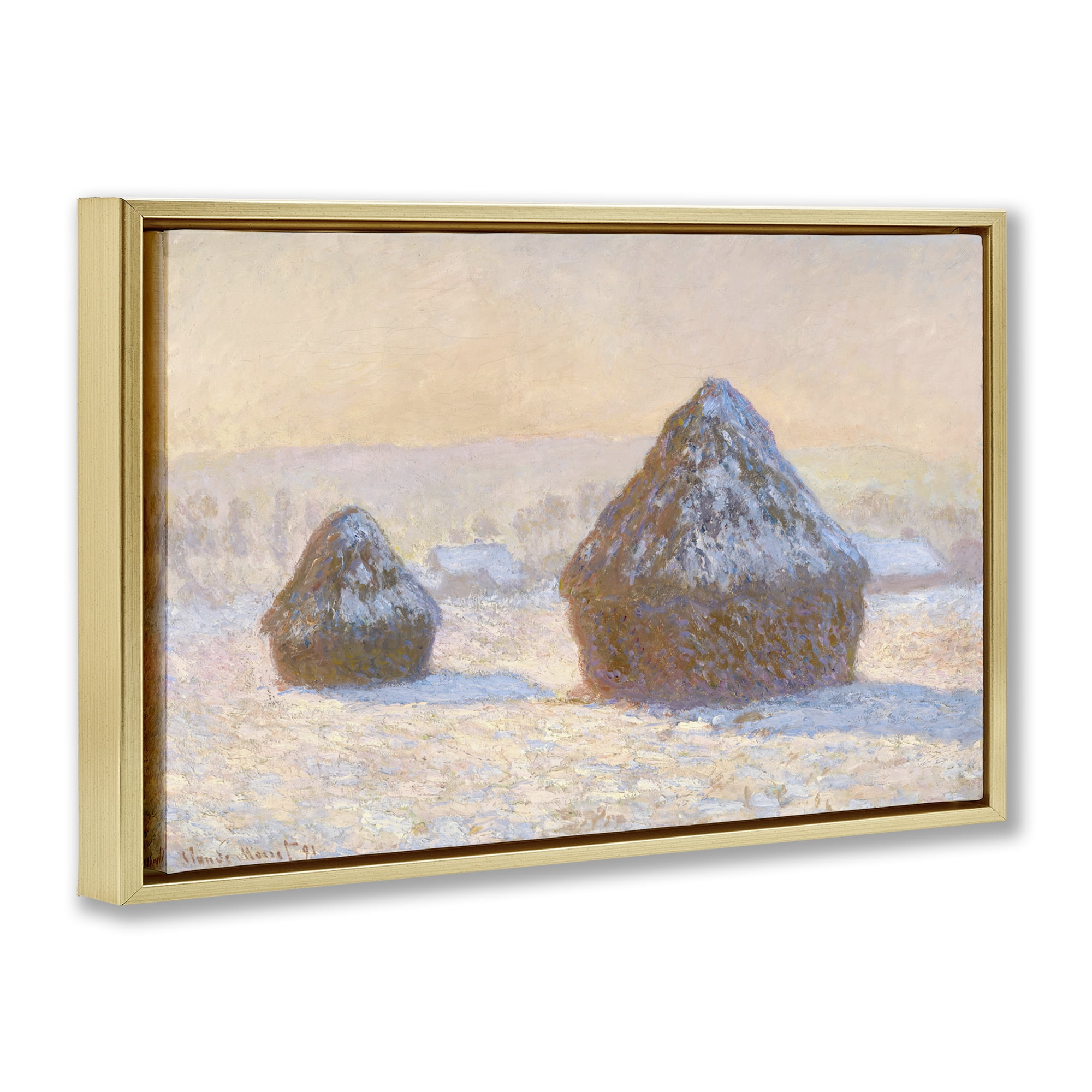 Stupell Industries Classic Monet Wheatstacks Landscape & Nature Painting Gold Floater Framed Canvas Art Print Wall Art, 25 x 17