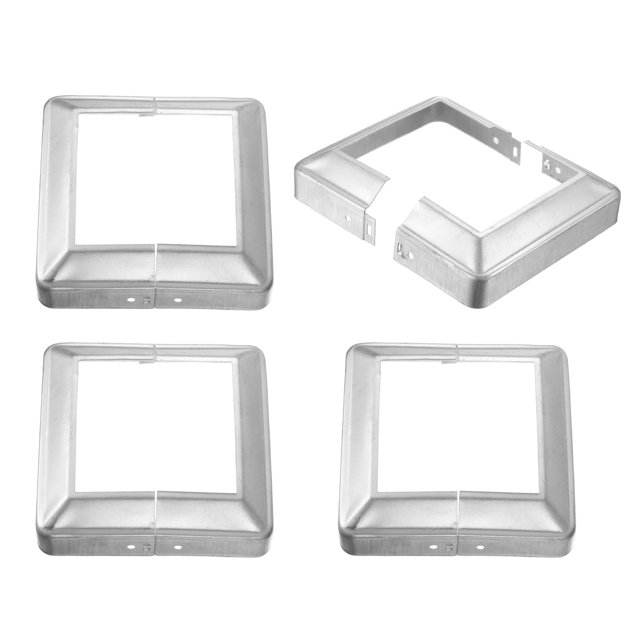 Cubierta de Base de Poste de 4 Paquetes, 6x6 (Tamaño Interno 4x4) Estilo de División de Metal, Envoltura de Columna de Porche para Poste, Cerca, Deck, Barandilla de Cable, Pasamanos, Plata