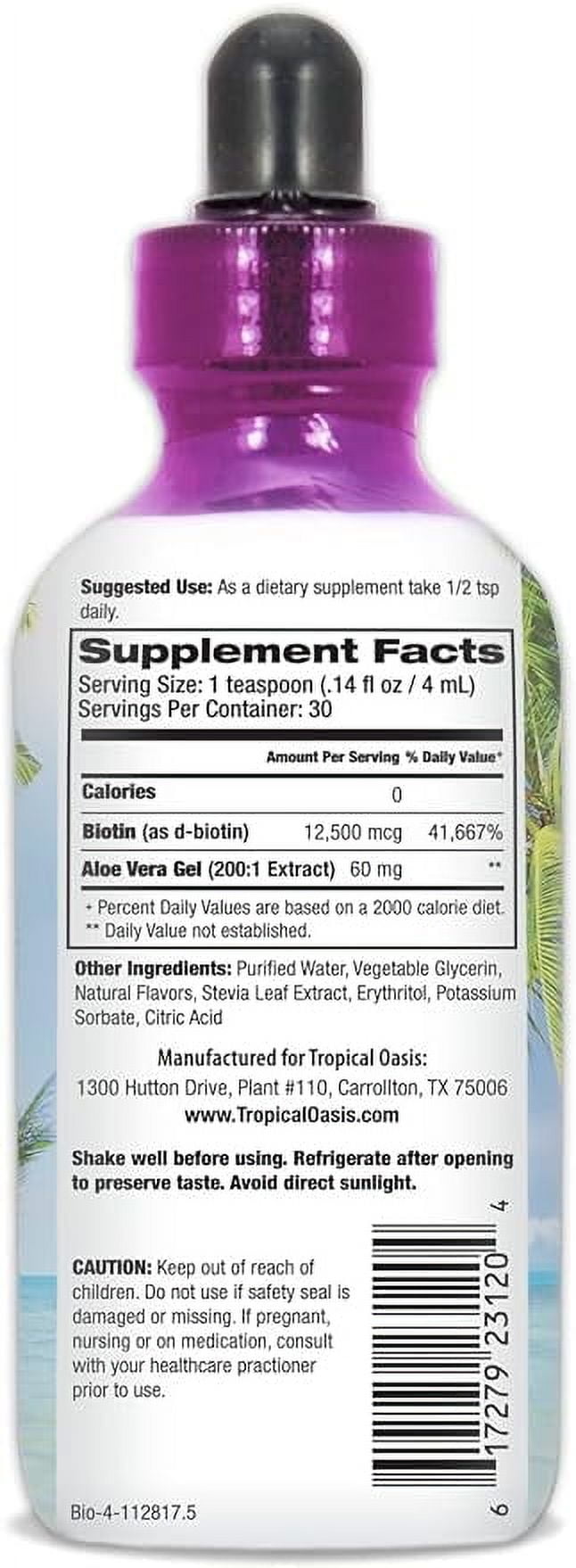 Tropical Oasis - Maximum Strength Biotin with Aloe Vera | Liquid Vitamin Supplement - Promotes Healthy Hair, Skin, & Nails - Increases Metabolism | Tropical Fruit, 4 fl oz, 30 Servings