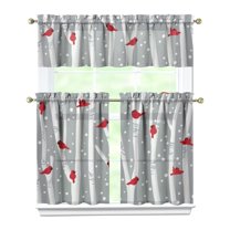 3-Piece Christmas Kitchen Curtain Set - Ruffled Valance and Tier Curtains with Rod Pocket, Fresh Winter Pattern for Farmhouse Kitchen Windows Decor, 54"x14" 27.5"x36"x2