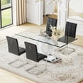 thumbnail image 3 of 5-Piece 70" Glass Dining Table set, Tempered Glass Tabletop with OC Shape Frame & Stainless Steel Base, 4 PU Cantilever Chairs with Stainless Steel Legs, 3 of 7