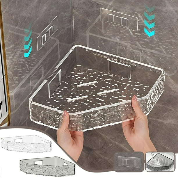 Fiudx Estante de Almacenamiento Transparente para Baño, Diseño Triangular de Pared, Material Acrílico Transparente y Gris, Fácil Instalación, Ahorra Espacio, Organizador de Baño, Desmontable y Fácil