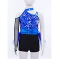 thumbnail image 3 of inlzdz Combinaison Courte à Sequins pour Filles, Jupe en Tulle, Performance Jazz Latin Bleu Royal 12, 3 of 7