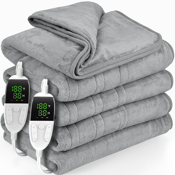 VECUKTY Double-sided Flannel Electric Heated Blanket Queen Size Dual Control, 84"x90" Machine Washable Fast Heating Blanket with 6 Heating Levels &10 Hours Auto Off,Gray
