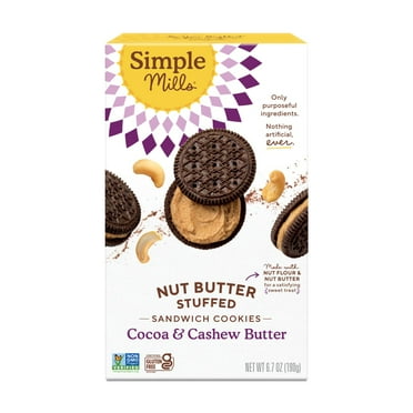 Simple Mills Nut Butter Stuffed Sandwich Cookies, Cocoa Cashew Creme, Gluten-Free, 6.7 oz