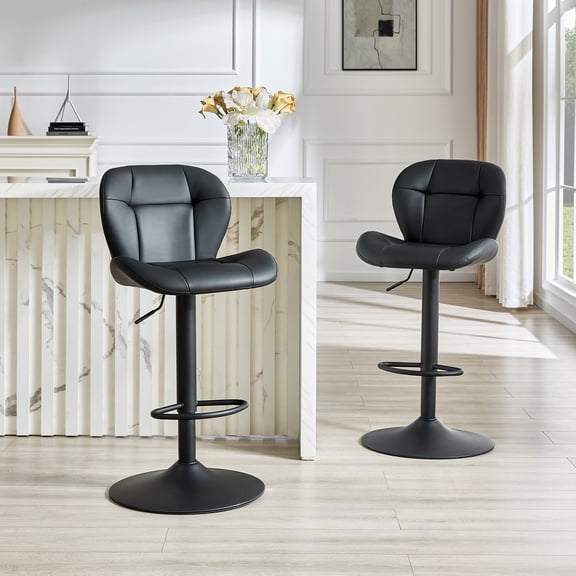 Stntalk Swivel Adjustable Bar Stools Set of 2, PU Leather Bar Chairs with Back and Footrest, Counter Height Stools for Kitchen Island