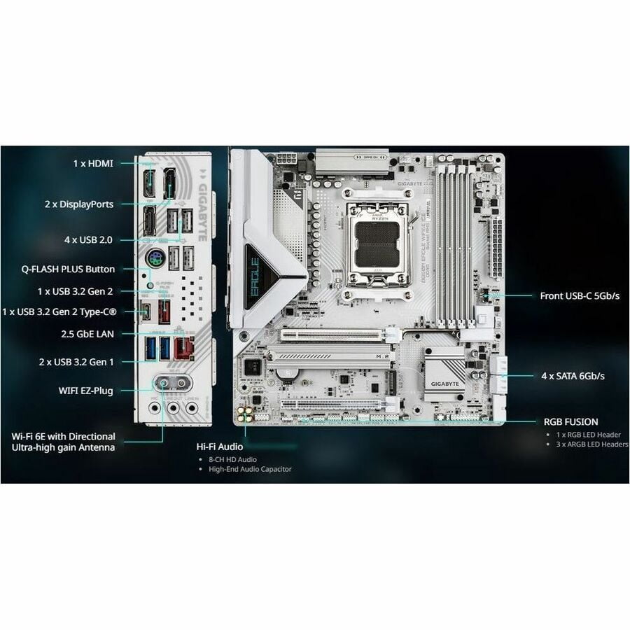 GIGABYTE Ultra Durable B850M EAGLE WIFI6E ICE Gaming Desktop Motherboard, AMD B850 Chipset, Socket AM5, ATX