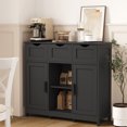 thumbnail image 2 of Storage Cabinets With Drawers And Shelves - Black, Multifunctional For Living Room, Bedroom, Bathroom, Made Of Particle Board, 32.01 In. Depth, 35.21 Width, 11.79 Height Wide Black Cabinet Bedroom, 2 of 4