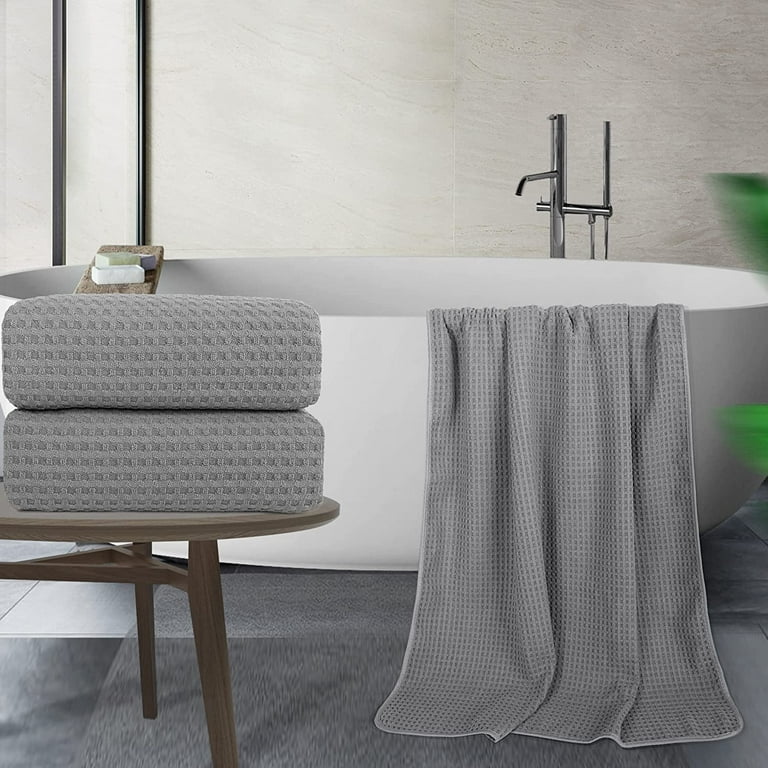 Oversize Quick Dry Lint Free Bath Towel 60 x 30 in Set of 2 Gray Waffle Weave Walmart