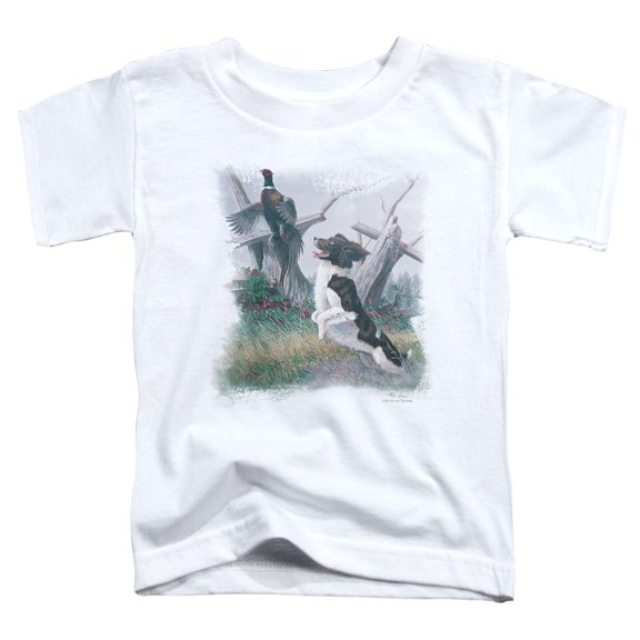 Trevco Sportswear WW150-TT-3 Wildlife Springer with Pheasant Toddler Short Sleeve T-Shirt, White - Large 4T
