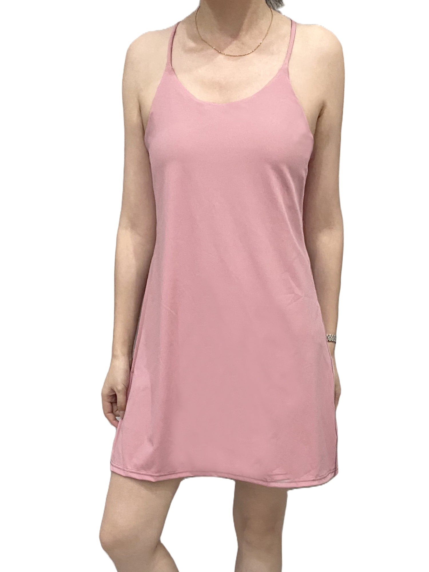 Women's Workout Sports Dress False 2Pcs Spaghetti Strap Dress with