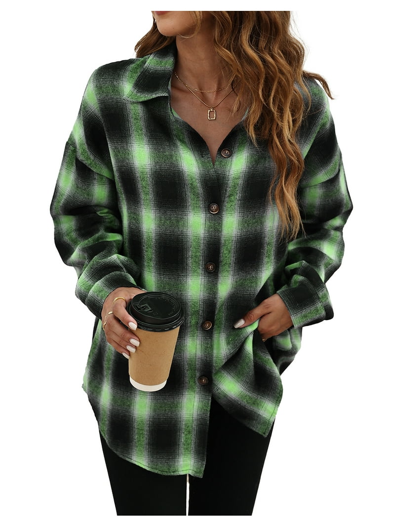 Fantaslook Plaid Flannel Shirts for Women, Oversized Button Down
