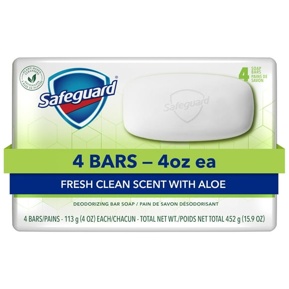 Safeguard Bar Soap Fresh Clean Scent with Aloe, 4 Count