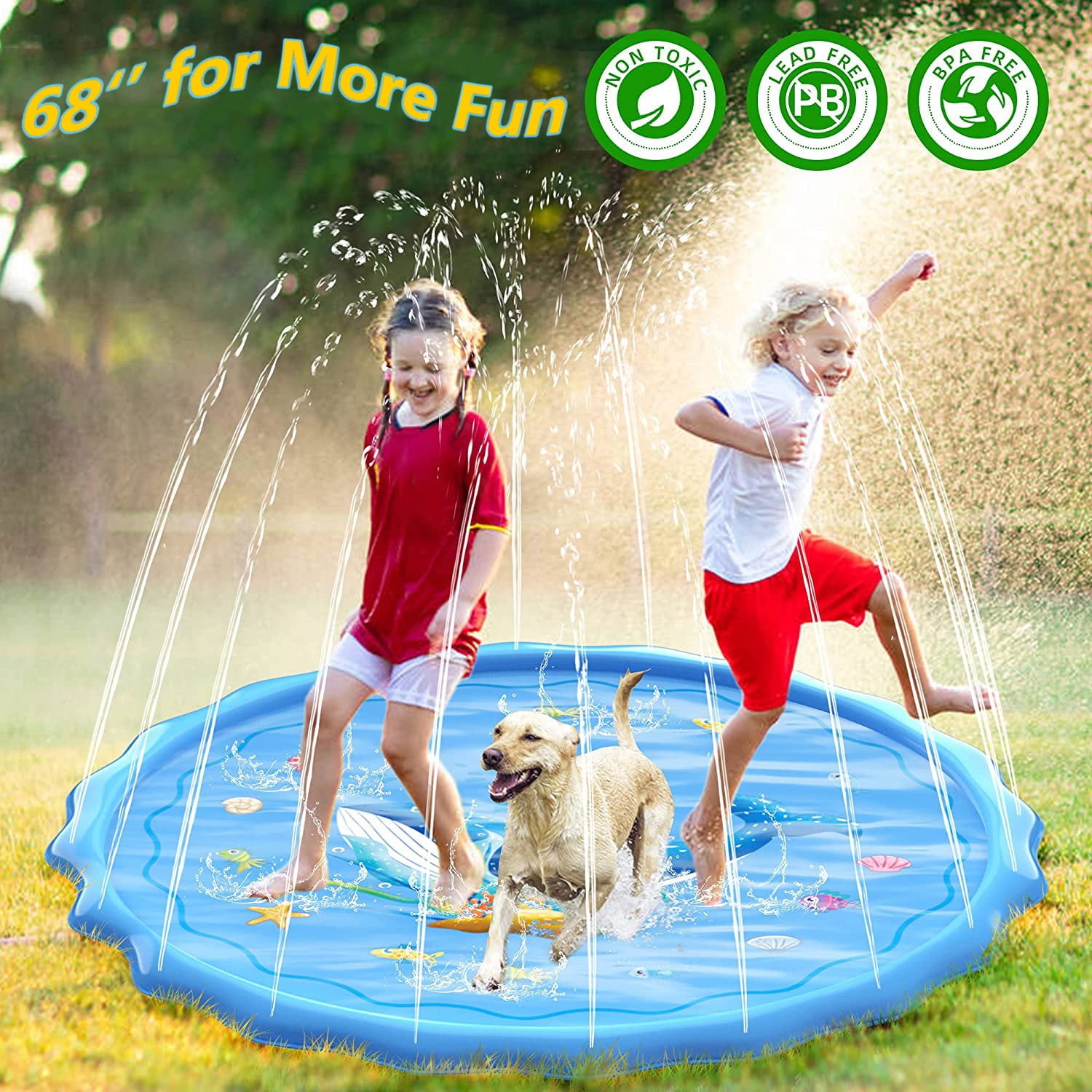 Meromore 68' Splash Pad for Kids and Adults Outdoor Lawn Games Water Play Toy Mat
