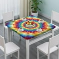 thumbnail image 3 of Colorful Tie Dye Dot Mandala Pattern Square Fitted Tablecloth with Elastic Edge,Square Table Cover,Washable Elastic Table Cover for Home Kitchen Party Decor 36"x36", 3 of 6