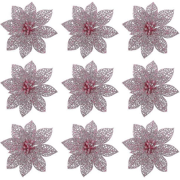 Flores de Pascua navideñas YONGSHENG Adornos para árboles de Navidad con purpurina 14 cm rosa 9 piezas