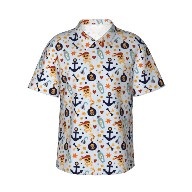 Fotbe Pirate Skull And Anchor Camisa Hawaiana para Hombre Unisex – Camisa Casual de Verano con Botones de Manga Corta de Algodón y Lino,Small