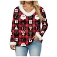 thumbnail image 5 of larppty Christmas Party Tops for Women with V Neck Santa Printed 2025 Fur Trim Long Sleeve Trendy Xmas Blouse (Pink, XXL), 5 of 8