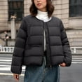 thumbnail image 4 of Women's Drawstring Hem Puffer Round Neck Short Quilted Jacket Lightweight Loose Fit Winter Warm Casual Street Style with Pockets, 4 of 9