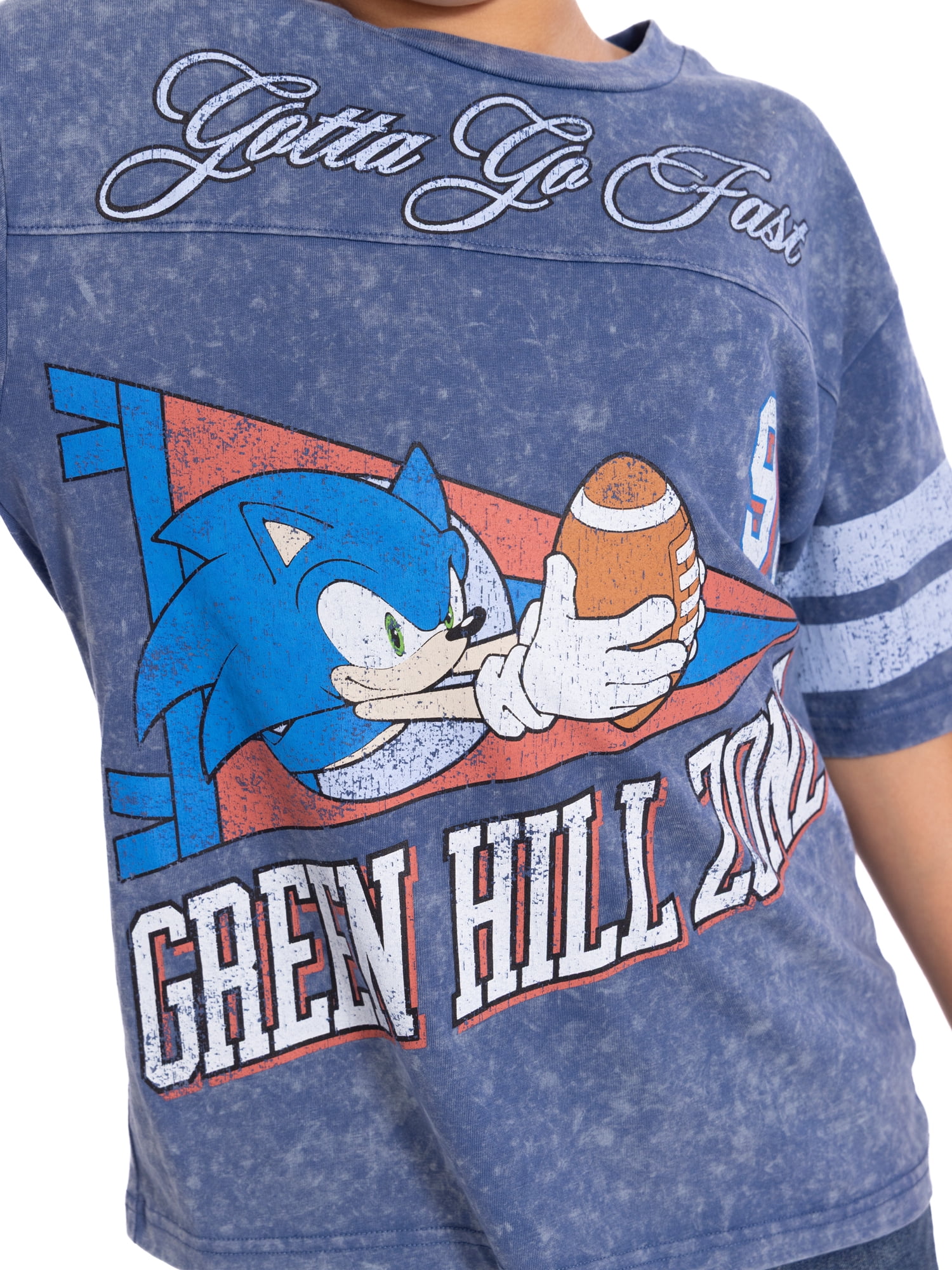 Sonic the Hedgehog Boys Mineral Washed Graphic Football Tee with Short Sleeves, Sizes 4-18