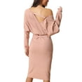 thumbnail image 3 of INSPIRE CHIC Women's Midi Dress Deep V Neck Batwing Long Sleeve Belted Wrap Sweater Dress L Pink, 3 of 6