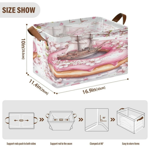 BZSMCE Collapsible Fabric Cube Storage Bins Doughnu with Ship Design Pattern Storage Box