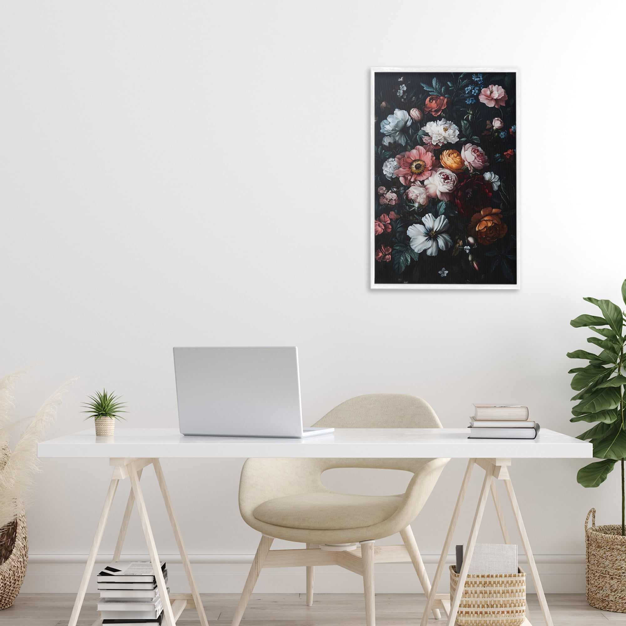 Stupell Industries Midnight Garden Velvet Florals White Framed Giclee Art, design by Creative Studio