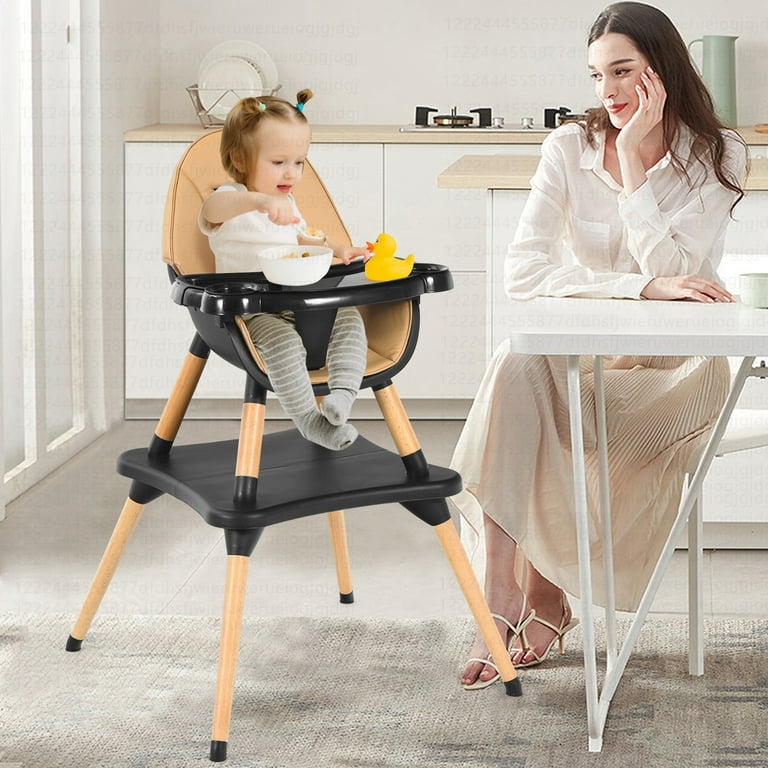 Costway 5 in 1 Baby High Chair Toddler Table Feeding Seat with 5 Point Belt Convertible Wooden Coffee Walmart