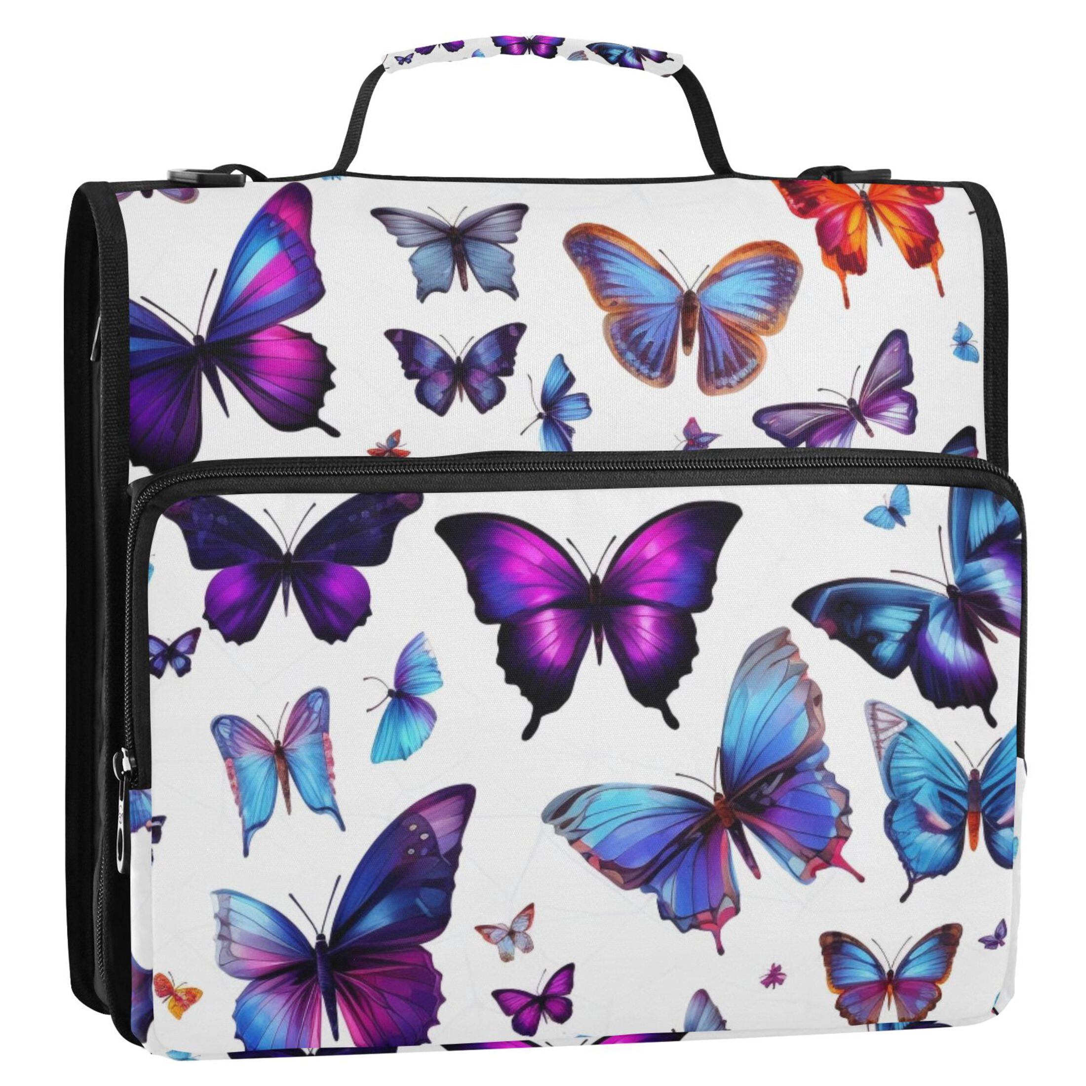 ALAZA Zipper Binder Butterfly 3 Ring Trapper Keeper File Folder Organizer Bag