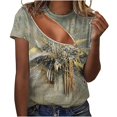 thumbnail image 1 of Blusa de manga corta con cuello redondo y estampado de cremallera de verano de moda informal para mujer Pompotops  hkajfhjk469251, 1 of 5