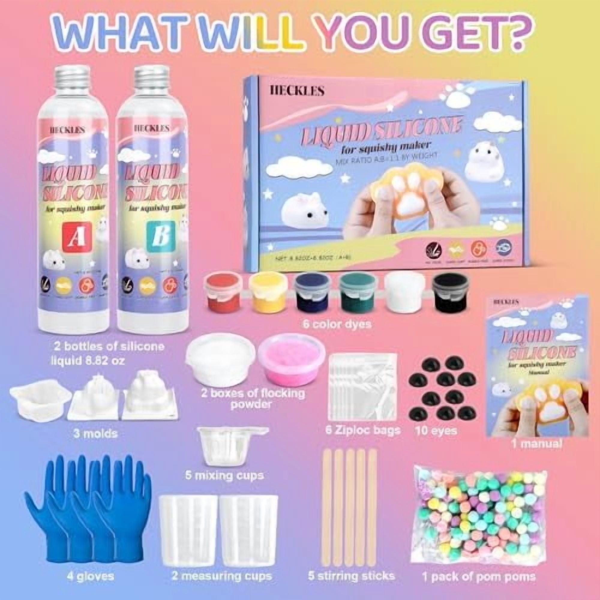 DIY Taba Squishy Making Kit,18oz Squishy Molds Silicone,Liquid Silicone 1:1 AB Ratio Epoxy Resin Mix for Squishy Making, Mold Cat Claw, Hamster, Rabbit,Gifts for Any Occasion$$Art & Craft