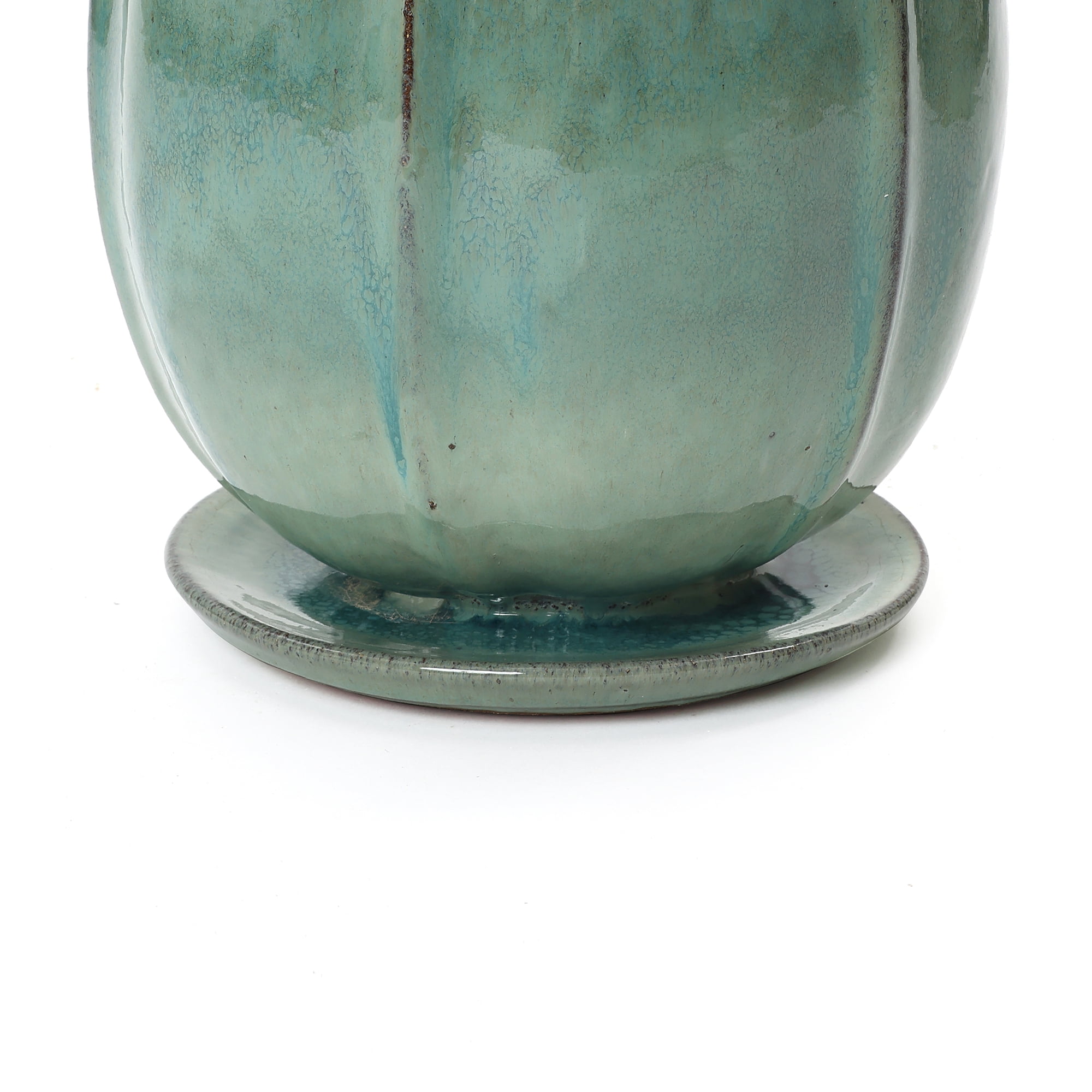 LuxenHome 11.5" Dia Jade Green Large Round Ceramic Planter with Attached Saucer, Glazed Indoor Outdoor Planter Pot for Indoor Outdoor Use