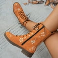 thumbnail image 6 of BLTIBY Mid Calf Boots for Women Chunk Heel Lace Up Embroidery Boot Winter Fall Fashion Booties Side Zip Orange 38, 6 of 8