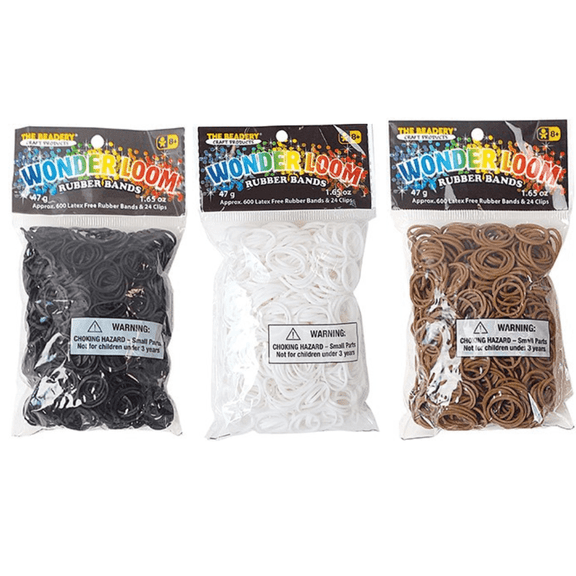 Wonder Loom Rubber Bands: 1800 Bands, Black, White, Brown