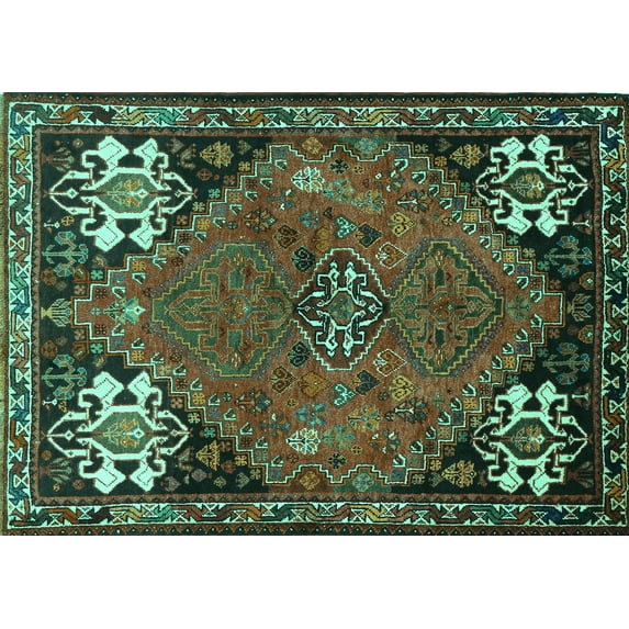 Ahgly Company Machine Washable Indoor Rectangle Persian Turquoise Blue Traditional Area Rugs, 2' x 4'