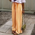 thumbnail image 2 of IYYVV Womens Summer Casual Striped Pants Loose Wide Leg Lounge Pants Elastic Waist Palazzo Trousers with Pockets Orange 2XL, 2 of 9