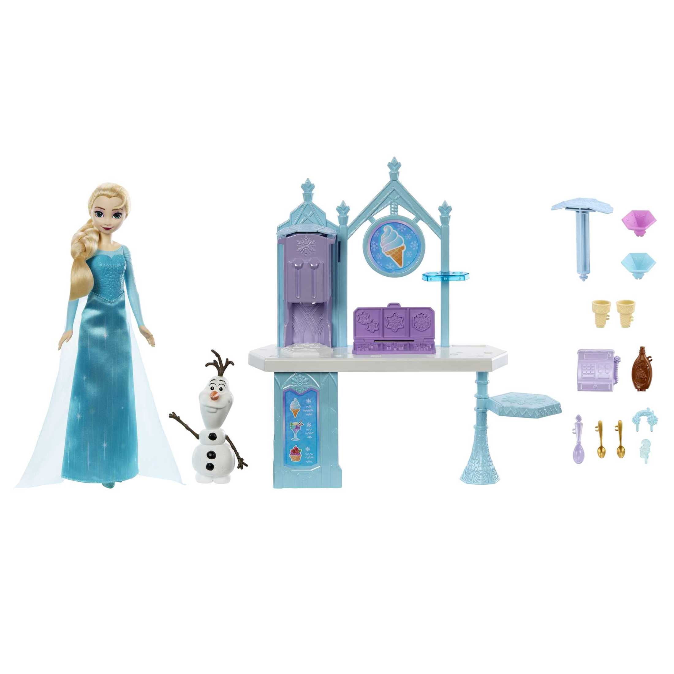 Disney Frozen Toys, Elsa & Olaf’s Frozen Desserts Playset with 2 Colors Dough, 10+ Play Pieces