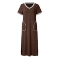 thumbnail image 3 of Women Long Nightdress Sale Short Sleeve V Neck Tunic Maxi Dress Soft Sleep Dress Elegant Pajamas Loungewear Nightdress Cotton Sleepwear Homewear Jumper Dress Long Nightgown with Pockets, 3 of 6