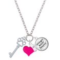 thumbnail image 1 of Delight Jewelry Silvertone Open Paw Key - Hot Pink Heart Nurse Strong Zoe Necklace, 1 of 4