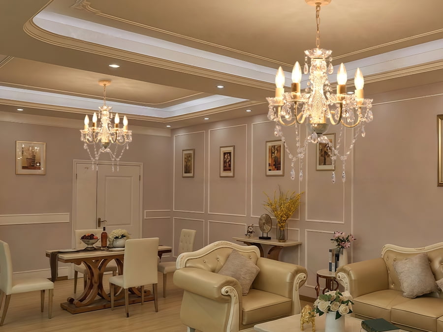 Small Crystal Chandelier Ceiling Lights White Fixture 4-Light For Dining Room Bedroom
