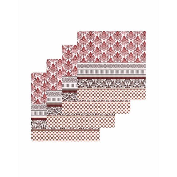 Red Boho Kitchen Dish Towels for Drying Dishes Set of 4, Geometric Stripes Middle Century Plaid Waffle Weave Microfiber Terry Hand Tea Bathroom Towels Quick Dry & Absorbent Towel 12x12