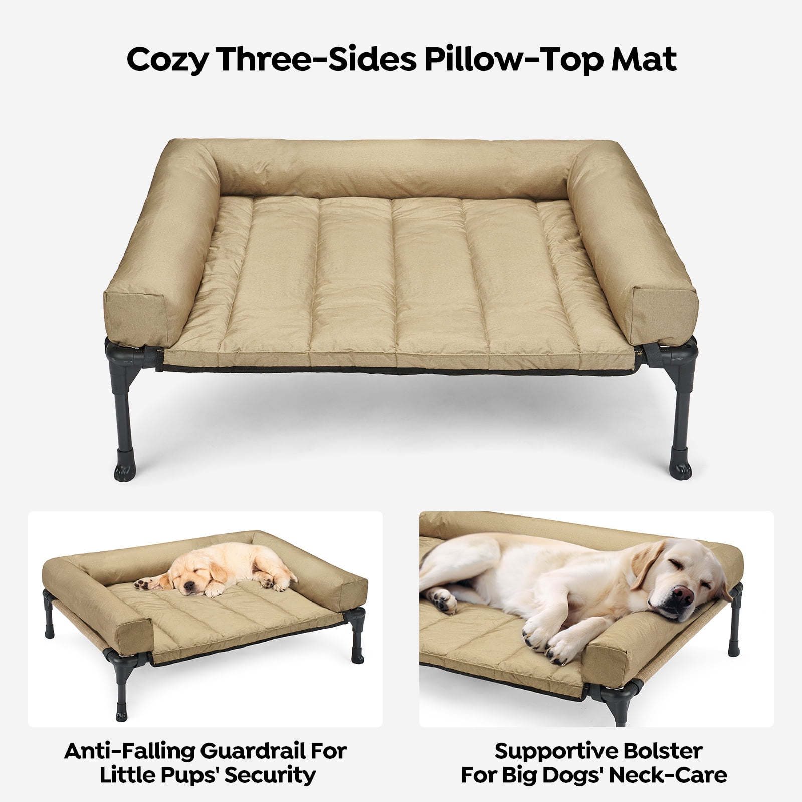 Veehoo Cooling Elevated Dog Bed + Waterproof Removable Pillow-Top Mat, XXLarge, Beige Coffee