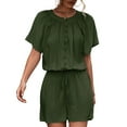 thumbnail image 4 of Short Romper, Casual Jumpsuit Shorts Button Top  For Home Office Beach Green M, 4 of 6
