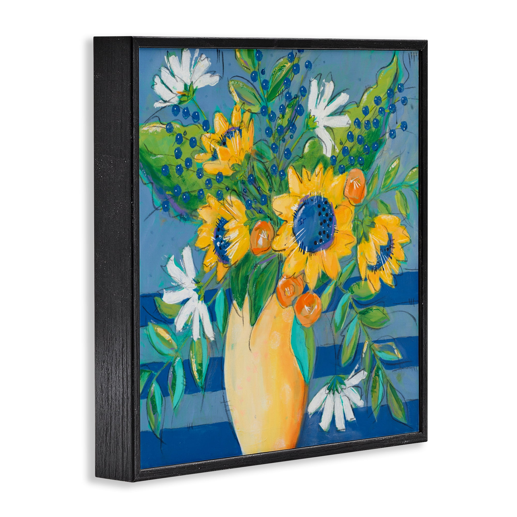 Stupell Industries Floral Bursts Among The Blue Black Framed Giclee Art, design by Krinlox
