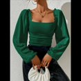 thumbnail image 4 of Blusa Corta de Larga con Cuello Cuadrado y Mangas Abullonadas para Mujer Verde L, 4 of 10