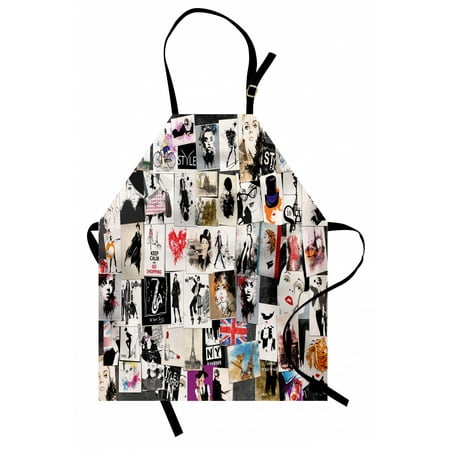 

Girls Apron Collage with Freehand Drawings Artistic Portraits of Woman Faces Abstract Image Unisex Kitchen Bib Apron with Adjustable Neck for Cooking Baking Gardening Black White Red by Ambesonne